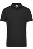 A black men's work polo shirt featuring a classic collar and a logo.
