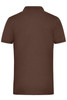 A brown men's work polo shirt with a classic collar and a logo on the back.