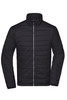 A men's padded jacket in black, featuring a zip front and a stand-up collar. It has a simple design and a logo.