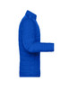 A blue men's padded puffer jacket displayed from the side. The jacket features a zippered front and has a logo.