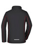 A black ladies' zip-off softshell jacket with red accents and a reflective logo on the back.