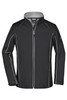 A ladies' softshell jacket in black with zip-off features and contrasting white stitching. It has a logo on the sleeve.