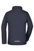 A navy blue ladies zip-off softshell jacket featuring blue detailing and a logo on the sleeve.