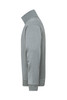 A grey half zip sweatshirt is displayed from the side, featuring a stand-up collar and a simple design.