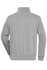 A grey half zip sweatshirt featuring a collar and a back view, designed for workwear. It includes a logo.