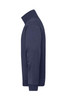 A navy blue half zip sweatshirt, featuring a collar and long sleeves, displayed from the side view.