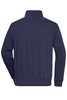 A navy blue half zip sweat jumper with a collar and a plain back design. Features a logo.