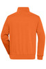 An orange half zip sweatshirt with a plain back view, featuring a collar. It has a logo on the fabric.