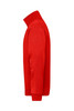 A red half zip sweat jumper displayed from the side, featuring long sleeves and a high collar. It has a logo on it.