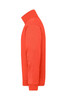 A bright orange half zip sweat jumper with a high collar and ribbed cuffs, featuring a logo on the front.