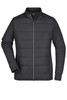 A black hybrid sweat jacket with a zip closure and side pockets, featuring a logo on the front.