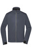 A men's sports softshell jacket in dark grey with a zip front and side pockets. Features a logo on the sleeve.