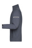 A men's sports softshell jacket in grey, featuring a high collar and zippered pockets, with a logo on the sleeve.