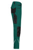 Workwear pants in teal and black with multiple pockets and reflective detailing. Features a logo on the design.
