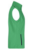 A green softshell vest with no sleeves and a side zip pocket, featuring a simple design and branding.