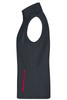 A dark grey softshell vest with a red zip pocket, featuring a sleeveless design and a high collar.