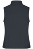 A dark grey ladies softshell vest featuring a high collar and no sleeves. Includes a logo on the back.