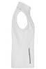 A white ladies softshell vest featuring a high collar and a zippered pocket. It has a logo on the design.