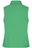 A women's softshell vest in green, featuring a collared neckline and no sleeves. It has a logo on the back.