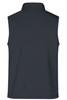 A softshell vest in dark grey, featuring a sleeveless design and a high collar. It has a logo on the back.