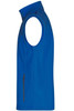 A men's softshell vest in vibrant blue, featuring a zippered pocket and a sleek design, with a logo.