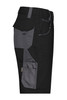 Workwear Bermudas in black with grey accents, featuring multiple pockets and a logo on the side.