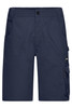 Navy work shorts with multiple pockets and a small logo on the side. Designed for durability and practicality.