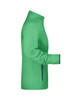 A green ladies softshell jacket with a high collar and side pockets, featuring a logo.