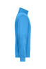 A blue workwear sweat jacket with a high collar and side pockets, featuring a logo on the front.