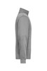 A grey workwear sweat jacket featuring a high collar and side pockets, with branding present.