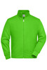 A bright green workwear sweat jacket featuring a stand-up collar and zip closure, with side pockets and a logo.