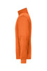 An orange workwear sweat jacket with a high collar and a zippered side pocket. It features a logo on the fabric.