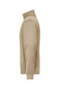 A tan workwear sweat jacket displayed from the side, featuring a zip pocket and a high collar.