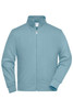A light blue workwear sweat jacket with a zip front and side pockets, featuring a collar and a logo.