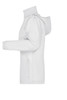 A white rain jacket featuring a hood and a side view design. The jacket includes a logo.