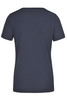 A navy blue ladies workwear T-shirt with a crew neck and short sleeves, featuring a logo on the back.