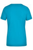 A turquoise ladies workwear t-shirt with a rounded neckline and short sleeves, featuring a logo.