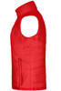 A red padded vest with a high collar and sleeveless design, featuring a zippered pocket on the side.