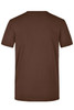 A brown men's t-shirt with short sleeves and a plain back. It features a logo or branding.