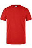 A red men's workwear t-shirt with a round neckline and short sleeves, featuring a logo on the label.