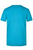 A blue men's workwear t-shirt displayed from the back, featuring a simple design and a logo.