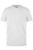 A plain white men's workwear T-shirt with a round neckline and short sleeves, featuring a logo.