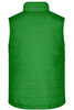 A green padded vest with a high collar and stitched detailing at the back. The vest has a branding logo.