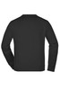 A black sweatshirt with long sleeves and a crew neckline, featuring a simple design and a logo on the back.