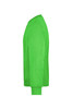 A bright green sweatshirt with long sleeves and a round neckline, featuring a logo on the front.