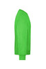 A bright green sweatshirt with long sleeves and ribbed cuffs, featuring a logo on the front.