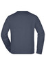 A navy work sweatshirt featuring a simple design and a crew neckline, with a logo on the back.