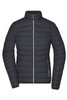 A ladies' down puffer jacket in dark grey, featuring a fitted design and zippered pockets.