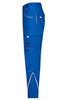Blue workwear pants featuring multiple pockets and reflective detailing, with a visible brand logo on the side.