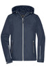 A navy ladies' 3-in-1 jacket with a hood, zippered front, and reflective details, featuring a logo.